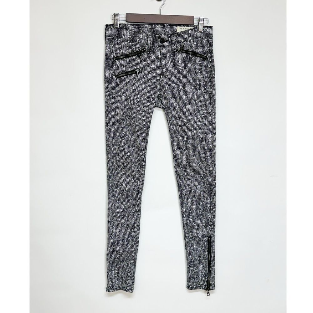 Rag & Bone Linton Skinny Pants 26 Zippers Black White Pattern Size 26